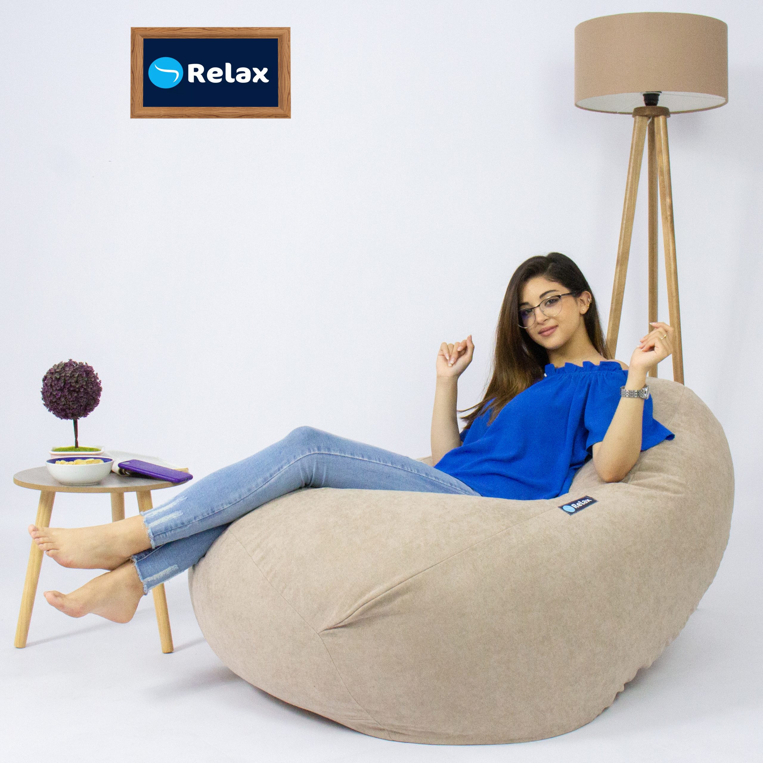 Grand Pouf Poire Adulte - Canapé Ottoman Rembourré - Confort Lecture Et Détente - Couleur Beige