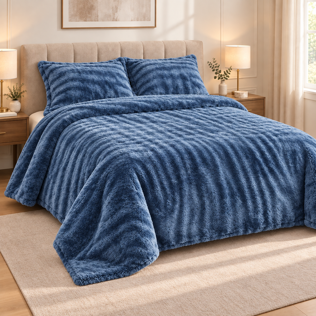 Plaid Onda Bleu 01 ONDA – Plaid Doux avec 2 Taies Assorties – Image 1